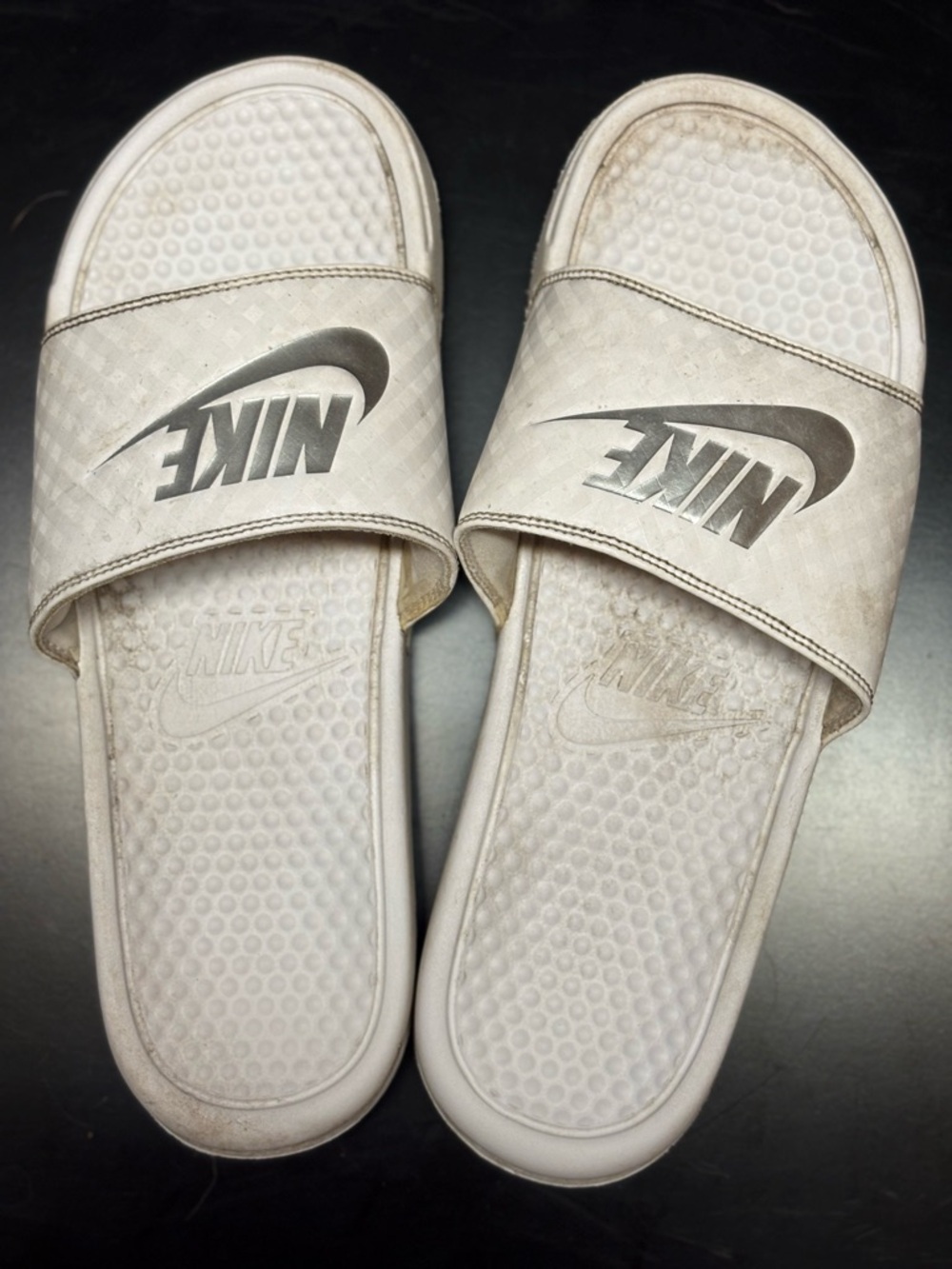 Nike White and Gray Logo Slide Sandals